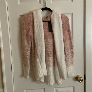 Fuzzy Pink & White Cardigan
